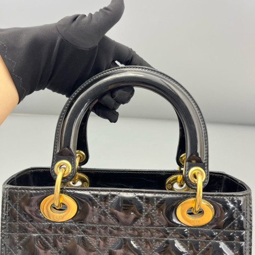 Dior Medium Lady Dior Patent Calfskin Black