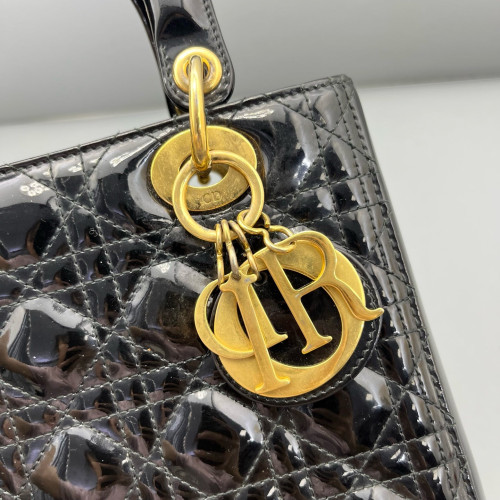 Dior Medium Lady Dior Patent Calfskin Black