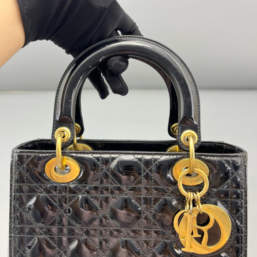 Dior Medium Lady Dior Patent Calfskin Black