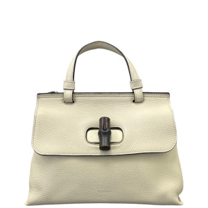 Gucci Bamboo Small Bamboo Daily Top Handle Bag Calfskin White