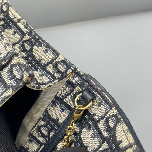 Dior Medium Saddle Chain Pouch Oblique Canvas Blue Light Tan