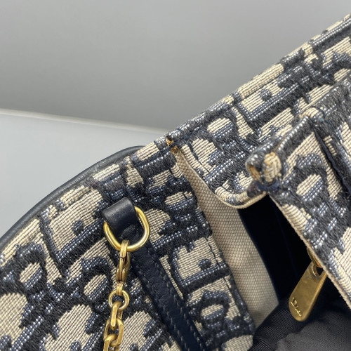 Dior Medium Saddle Chain Pouch Oblique Canvas Blue Light Tan