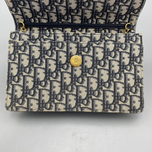 Dior Medium Saddle Chain Pouch Oblique Canvas Blue Light Tan
