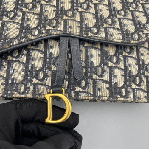 Dior Medium Saddle Chain Pouch Oblique Canvas Blue Light Tan
