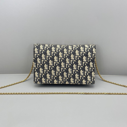 Dior Medium Saddle Chain Pouch Oblique Canvas Blue Light Tan