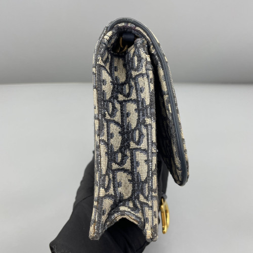 Dior Medium Saddle Chain Pouch Oblique Canvas Blue Light Tan