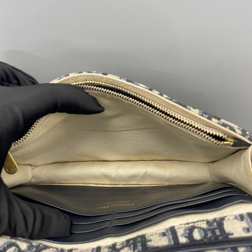 Dior Medium Saddle Chain Pouch Oblique Canvas Blue Light Tan
