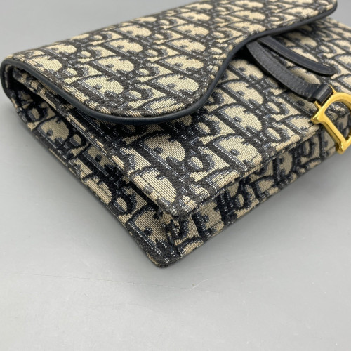 Dior Medium Saddle Chain Pouch Oblique Canvas Blue Light Tan