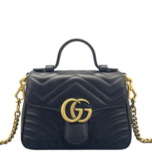 Gucci Mini GG Marmont Top Handle Chain Shoulder Bag Calfskin Black