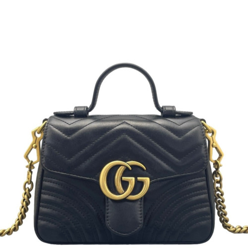 Gucci Mini GG Marmont Top Handle Chain Shoulder Bag Calfskin Black