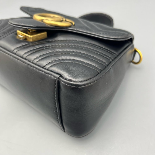 Gucci Mini GG Marmont Top Handle Chain Shoulder Bag Calfskin Black Gucci Mini GG Marmont Top Handle Chain Shoulder Bag Calfskin Black
