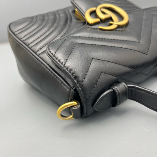 Gucci Mini GG Marmont Top Handle Chain Shoulder Bag Calfskin Black Gucci Mini GG Marmont Top Handle Chain Shoulder Bag Calfskin Black