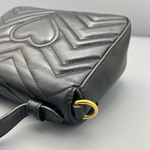 Gucci Mini GG Marmont Top Handle Chain Shoulder Bag Calfskin Black Gucci Mini GG Marmont Top Handle Chain Shoulder Bag Calfskin Black