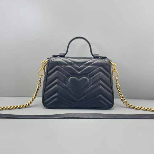 Gucci Mini GG Marmont Top Handle Chain Shoulder Bag Calfskin Black Gucci Mini GG Marmont Top Handle Chain Shoulder Bag Calfskin Black