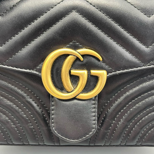 Gucci Mini GG Marmont Top Handle Chain Shoulder Bag Calfskin Black Gucci Mini GG Marmont Top Handle Chain Shoulder Bag Calfskin Black
