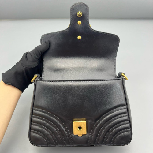Gucci Mini GG Marmont Top Handle Chain Shoulder Bag Calfskin Black Gucci Mini GG Marmont Top Handle Chain Shoulder Bag Calfskin Black