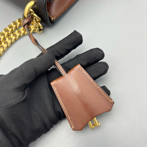 Gucci Mini Ophidia Chain Shoulder Bag GG Monogram Calfskin Canvas Black Beige