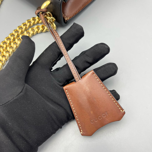 Gucci Mini Ophidia Chain Shoulder Bag GG Monogram Calfskin Canvas Black Beige