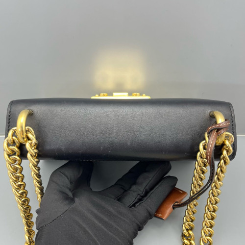 Gucci Mini Ophidia Chain Shoulder Bag GG Monogram Calfskin Canvas Black Beige