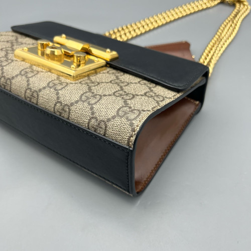 Gucci Mini Ophidia Chain Shoulder Bag GG Monogram Calfskin Canvas Black Beige