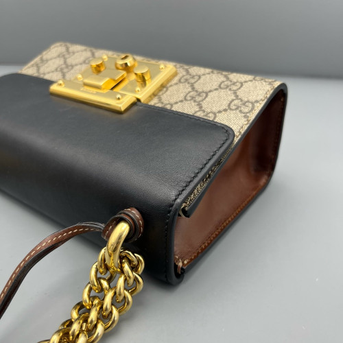 Gucci Mini Ophidia Chain Shoulder Bag GG Monogram Calfskin Canvas Black Beige