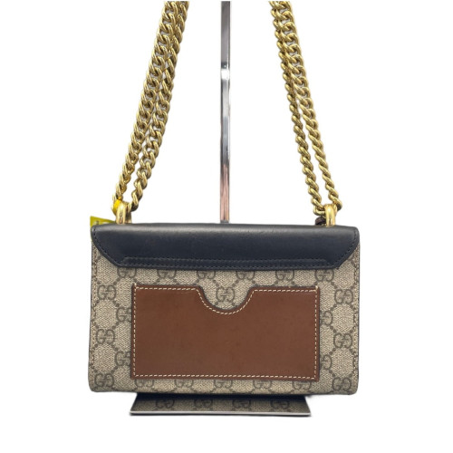 Gucci Mini Ophidia Chain Shoulder Bag GG Monogram Calfskin Canvas Black Beige