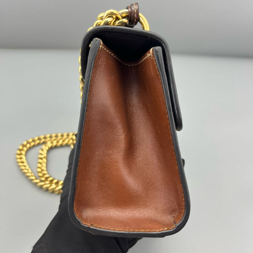 Gucci Mini Ophidia Chain Shoulder Bag GG Monogram Calfskin Canvas Black Beige