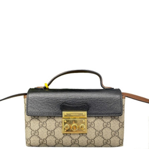 Gucci Mini Ophidia Chain Shoulder Bag GG Monogram Calfskin Canvas Black Brown