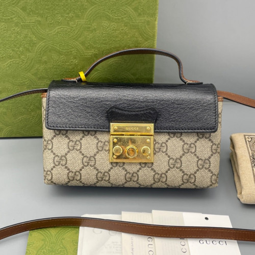 Gucci Mini Ophidia Chain Shoulder Bag GG Monogram Calfskin Canvas Black Brown