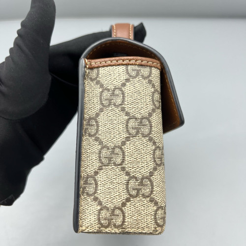 Gucci Mini Ophidia Chain Shoulder Bag GG Monogram Calfskin Canvas Black Brown