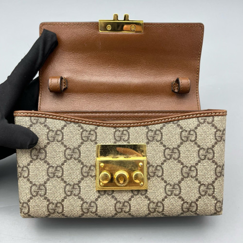 Gucci Mini Ophidia Chain Shoulder Bag GG Monogram Calfskin Canvas Black Brown