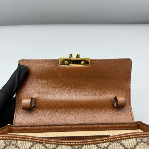Gucci Mini Ophidia Chain Shoulder Bag GG Monogram Calfskin Canvas Black Brown