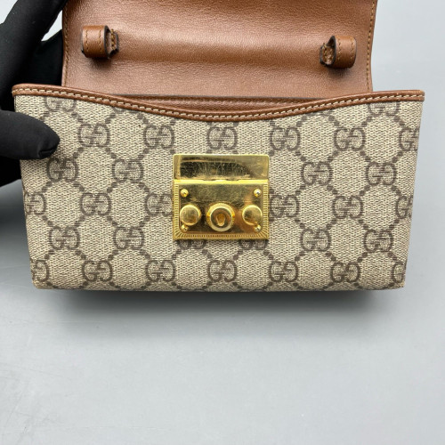 Gucci Mini Ophidia Chain Shoulder Bag GG Monogram Calfskin Canvas Black Brown
