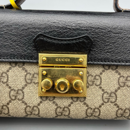 Gucci Mini Ophidia Chain Shoulder Bag GG Monogram Calfskin Canvas Black Brown