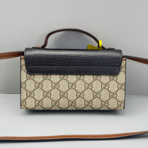 Gucci Mini Ophidia Chain Shoulder Bag GG Monogram Calfskin Canvas Black Brown