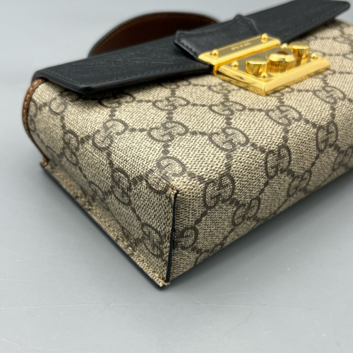 Gucci Mini Ophidia Chain Shoulder Bag GG Monogram Calfskin Canvas Black Brown