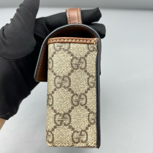 Gucci Mini Ophidia Chain Shoulder Bag GG Monogram Calfskin Canvas Black Brown
