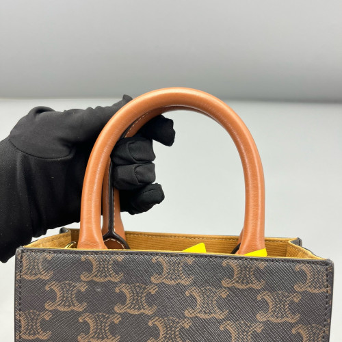Celine Nano Vertical Cabas Triomphe Calfskin Brown Dark Brown Light Brown