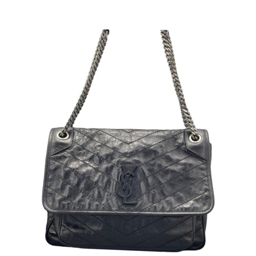 Yves Saint Laurent Large Niki Messenger Pull Up Leather Black