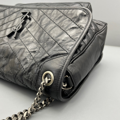 Yves Saint Laurent Large Niki Messenger Pull Up Leather Black