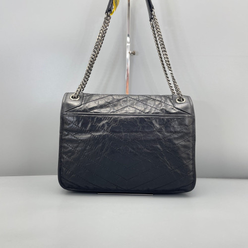 Yves Saint Laurent Large Niki Messenger Pull Up Leather Black