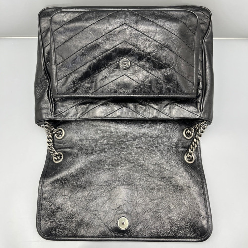 Yves Saint Laurent Large Niki Messenger Pull Up Leather Black