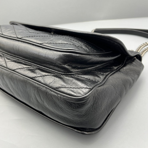 Yves Saint Laurent Large Niki Messenger Pull Up Leather Black