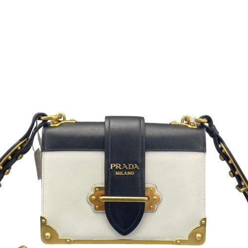 Prada Small Cahier Calfskin White Black