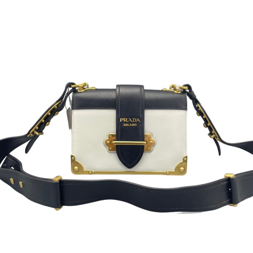 Prada Small Cahier Calfskin White Black