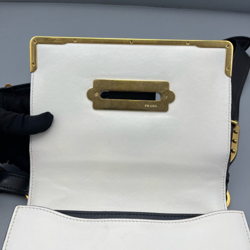 Prada Small Cahier Calfskin White Black