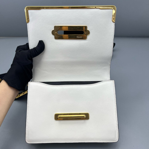 Prada Small Cahier Calfskin White Black