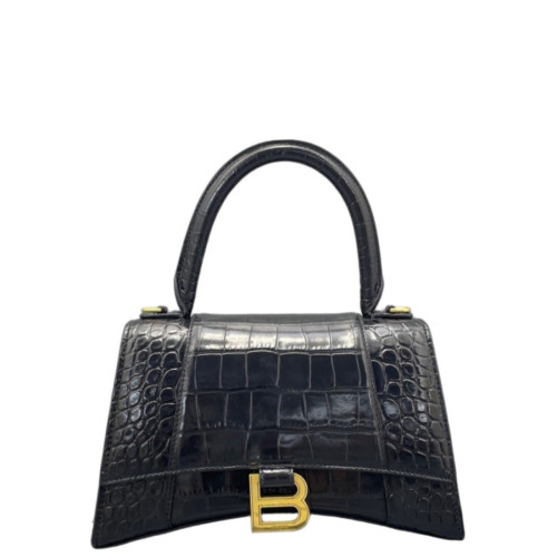 Balenciaga Hourglass Small Calfskin Crocodile Embossed Black