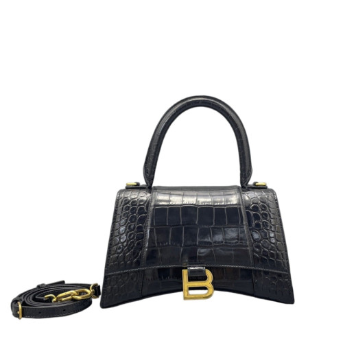 Balenciaga Hourglass Small Calfskin Crocodile Embossed Black