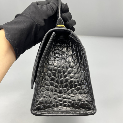 Balenciaga Hourglass Small Calfskin Crocodile Embossed Black